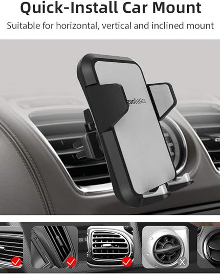 Amazon Basics Universal Portable Smartphone Holder for Car, Easy to Install Air Vent Mount, Adjustable and Secure, Grey