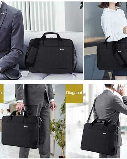 Voova Laptop Bag Case 15 15.6 16 Inch, Computer Sleeve Messenger Bag with Shoulder Strap Expandable Waterproof Business Briefcase for Men Women to Work Travel School, Fit 14-16 Inch Laptop, Black