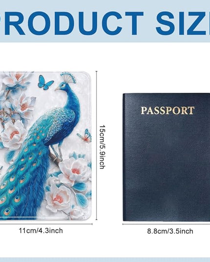 PU Leather Passport Holder Cover 5.9×4.3 Inch with Credit Card Slot and Boarding Pass Slot Combo Blocking Passport Holder Wallet Cover Case for Travel Boarding Essentials (Peacock)