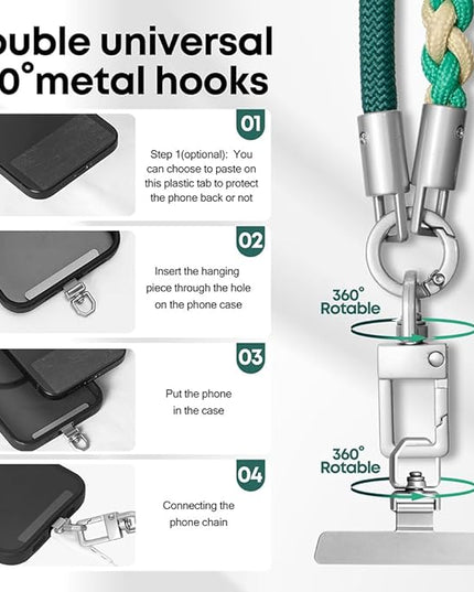 Besnfoto Phone Lanyard Crossbody Phone Strap 3-IN-1 Neck and Wrist strap for Cell Phone 360°Universal Metal Buckles and Tabs