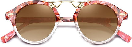 CARFIA Small Face Acetate Polarized Sunglasses for Women UV Protection, Retro Double Bridge Eyewears Metal Brow Round Sunnies