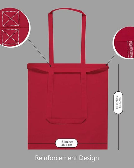 TOPDesign 12-Pack Economical 16"x15" Red Cotton Tote Bag, Lightweight Medium Reusable Grocery Shopping Cloth Bags, Suitable for DIY, Advertising, Promotion, Gift, Activity