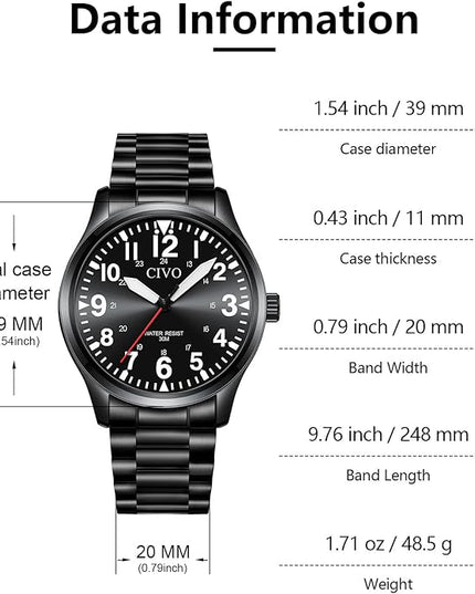 CIVO Analog Wrist Watches for Men: Waterproof Stainless Steel Mens Watches - Silver Watch with Easy Read Dial Men's Watch for Gift