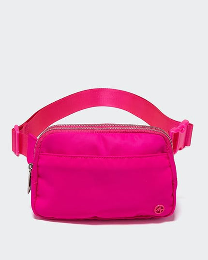 Pander Everywhere Belt Bag for Women, 5 Zipper Pockets Nylon Crossbody Fanny Pack Purse (Sonic Pink).