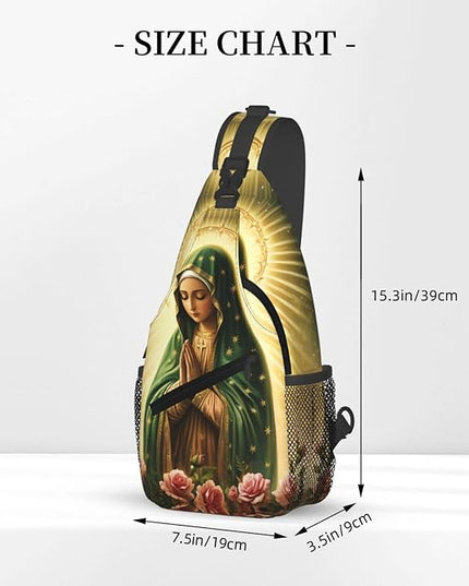 Our Lady of Guadalupe Sling Bag Crossbody Bags Clovers Chest Bag for Travel Hiking for Men Women Flower Mary 3
