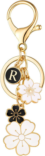 SELOVO Initial Keychain Flower Charms for Key Cute Pink Letter Keyring for Backpack