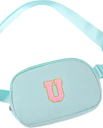 Glratn Initial Letter Fanny Pack for Girls,Patch Belt Bag,Toddler Crossbody Bags，Gifts for 3 4 5 6 7 8 9 10 11 12 Year Old Teens Kids,Christmas Graduation Gifts for Teen Girls ，(Light green-U)