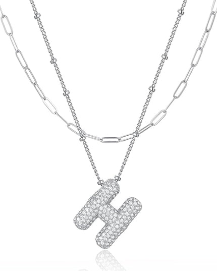 LUCA SMITH Initial Necklaces for Women, Dainty Balloon Bubble Letter, Name Letter Alphabet Pendant Layered Choker Chain Jewelry Gift