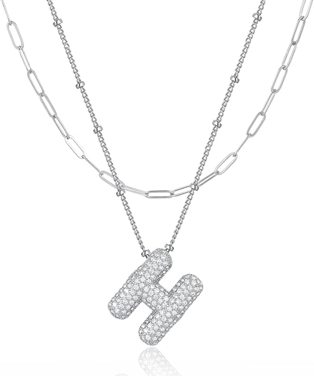 LUCA SMITH Initial Necklaces for Women, Dainty Balloon Bubble Letter, Name Letter Alphabet Pendant Layered Choker Chain Jewelry Gift