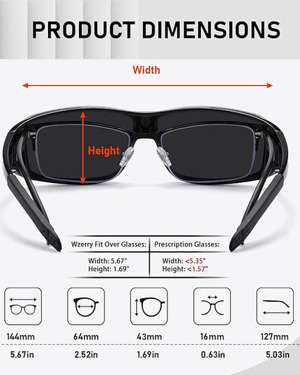 Wzerry Sunglasses Fit Over Glasses Polarized for Men Women, Wrap-Around Glasses UV400 Protection for Driving and Outdoor