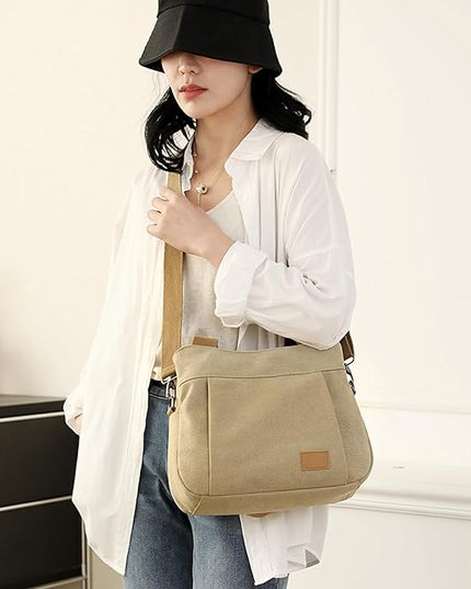 Sunshinejing Women's Canvas Purse Small Shoulder Tote Work Crossbody Bag Multi-pocket Handbag