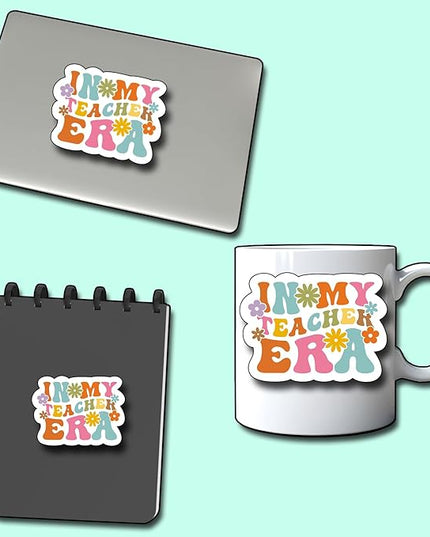 (3Pcs) in My Teacher Era Sticker, Teacher Decorate Books Laptop Phone Water Bottles Kindles Stickers Tumbler Sticker Waterproof Vinyl Decorate Sticker 3" Inch