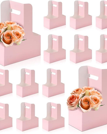 Bakbania 40 Pcs Paper Flower Bouquet Gift Bags with Handle 2 Cup Drink Carrier Disposable Cup Holder Floral Gift Bags for Graduation Birthday Wedding Party Gift Decor