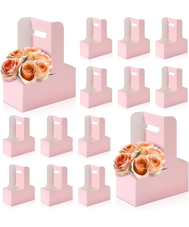 Bakbania 40 Pcs Paper Flower Bouquet Gift Bags with Handle 2 Cup Drink Carrier Disposable Cup Holder Floral Gift Bags for Graduation Birthday Wedding Party Gift Decor