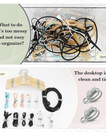 12Pcs Grey Silicone Cable Ties, Grey Cord Strap, Silicone Cable Straps, Rubber Cable Ties, Charger Computer Headphone Mouse Cord Ties for Office Home Kitchen School Travel Organization
