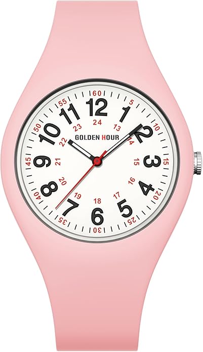 GOLDEN HOUR Waterproof Sports Analog Unisex Watches for Nurse Medical Professionals, Students - Military Time Glowing Easy to Read Dial, Jelly Silicone Strap