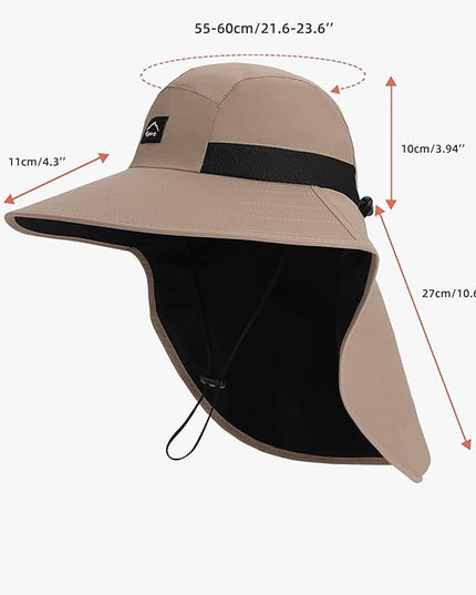 Rosoz Outdoor Sun Hat for Men Women, UPF50+ Protection Safari Cap Wide Brim Mesh Fishing Hat with Neck Flap Beach Garden