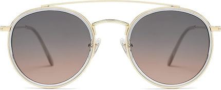 SOJOS Retro Vintage Round Polarized Sunglasses for Women Men Small Double Bridge Circle Sunnies SJ1104
