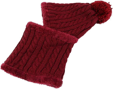 HUAMULAN Women Winter Beanie Hats One Piece Fleece Lined Knit Balaclavas Mask Set Skull Neck Circle Scarf Ski Snow Hat Pompom