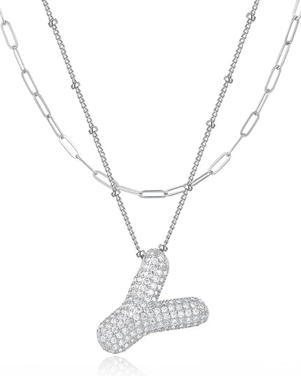 LUCA SMITH Initial Necklaces for Women, Dainty Balloon Bubble Letter, Name Letter Alphabet Pendant Layered Choker Chain Jewelry Gift