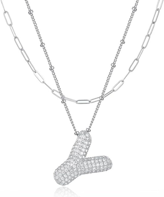 LUCA SMITH Initial Necklaces for Women, Dainty Balloon Bubble Letter, Name Letter Alphabet Pendant Layered Choker Chain Jewelry Gift