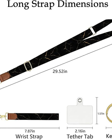 GEHUY Phone Lanyard Crossbody with Wrist Strap, Adjustable Black Marble Neck & Wrist Lanyard for Keys, ID Cards and Phone Case Accessories