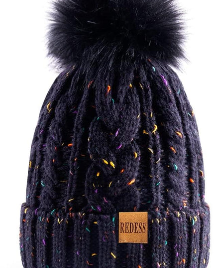 REDESS Women Winter Pompom Beanie Hat with Warm Fleece Lined, Thick Slouchy Snow Knit Skull Ski Cap