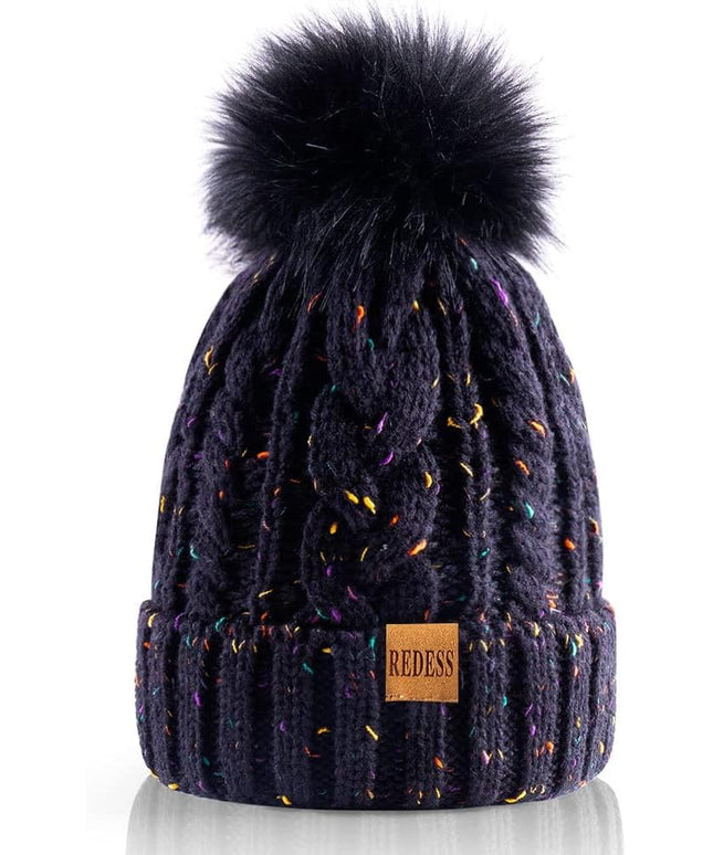 REDESS Women Winter Pompom Beanie Hat with Warm Fleece Lined, Thick Slouchy Snow Knit Skull Ski Cap