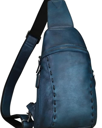 LRTO Genuine Leather Silng Bag for Women and Men Vintage Real Leather Sling Backpack Shoulder Crossbody Bag Chest Purse