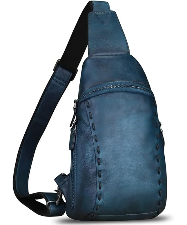 LRTO Genuine Leather Silng Bag for Women and Men Vintage Real Leather Sling Backpack Shoulder Crossbody Bag Chest Purse