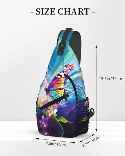 Animal Face Sling Bag Crossbody Bags Chest Bag Backpack for Travel Running and Hiking for Men Women Colorful Butterfly