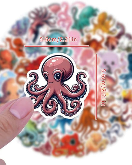 55 Pcs Octopus Stickers Pack for Kids Teens Adults, Oceans Theme Stickers Waterproof Vinyl Stickers and Decals for Water Bottles Skateboard Car Bike Phone Case Laptop