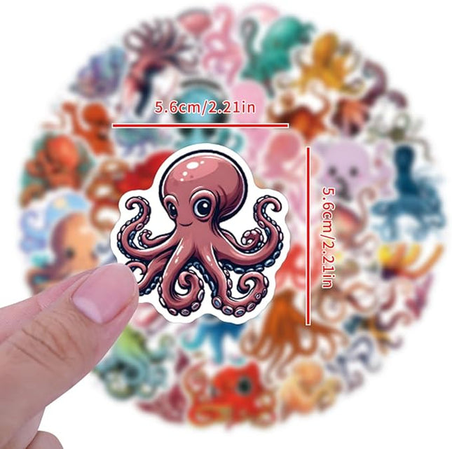 55 Pcs Octopus Stickers Pack for Kids Teens Adults, Oceans Theme Stickers Waterproof Vinyl Stickers and Decals for Water Bottles Skateboard Car Bike Phone Case Laptop