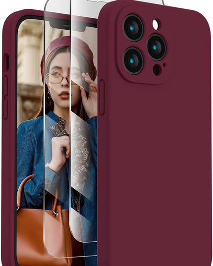 FireNova Designed for iPhone 13 Pro Case, Silicone Upgraded [Camera Protection] Phone Case with [2 Screen Protectors], Soft Anti-Scratch Microfiber Lining Inside, 6.1 inch, Plum