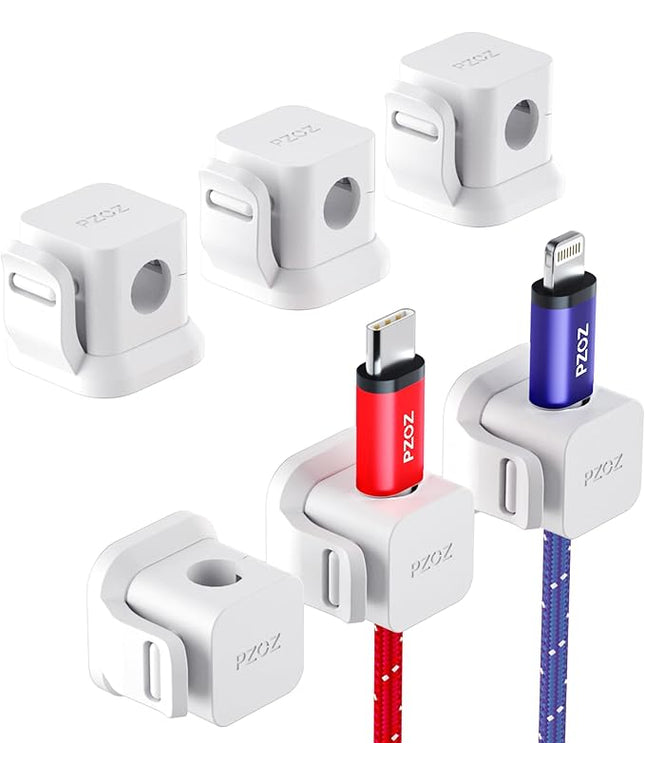 PZOZ 6 Pack Cord Organizer, Adhesive Charger Cable Clips, Wire Holder Keeper Organizer, Charging USB Cable Management for Home Office Desk Phone Car Wall Desktop Nightstand (White)
