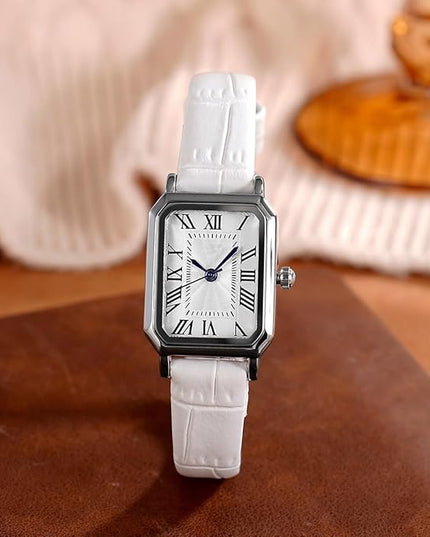 PASOY Vintage Womens Watch Analog Quartz Waterproof Ladies Watches for Women with Leather Strap Square Dial