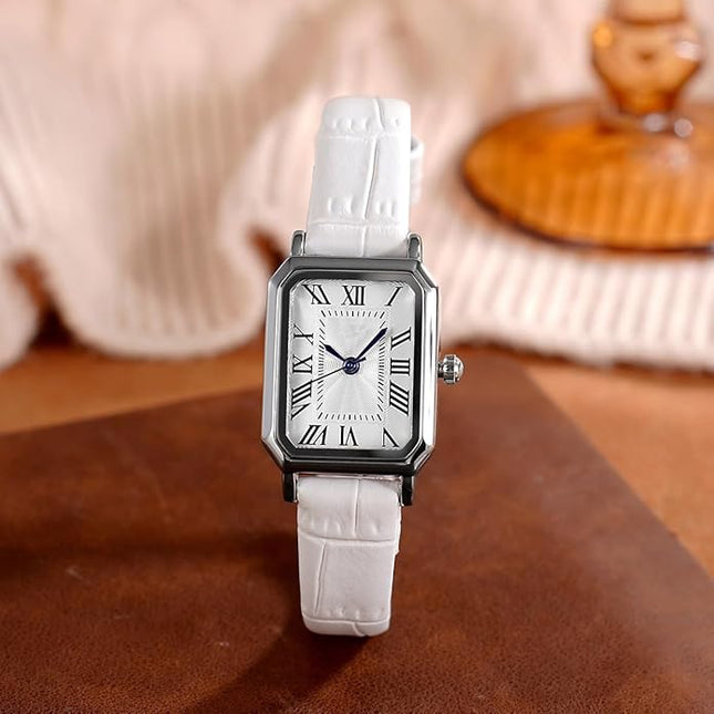 PASOY Vintage Womens Watch Analog Quartz Waterproof Ladies Watches for Women with Leather Strap Square Dial
