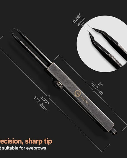 CIVIVI Precision Tweezers for Splinters, Retractable Keychain Tweezers for Men Women EDC Carry, Tac-N-Tweeze Tweezers with Leather Sheath Designed By Bob Terzuola C19062B-A