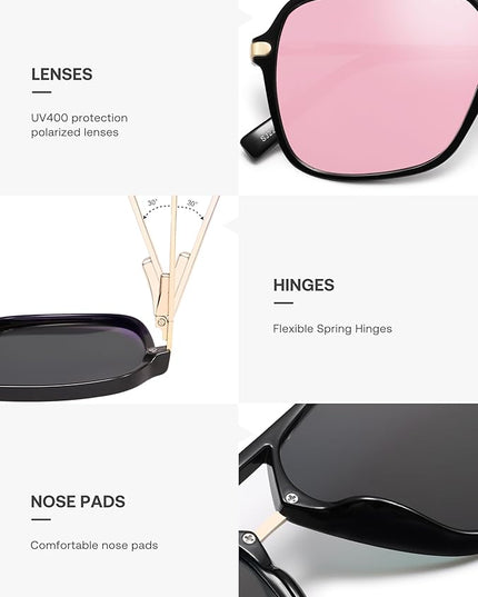 SOJOS Sunglasses for Women & Men, Square, Retro, Polarized Lens, Trendy Aviator, 90s Shades