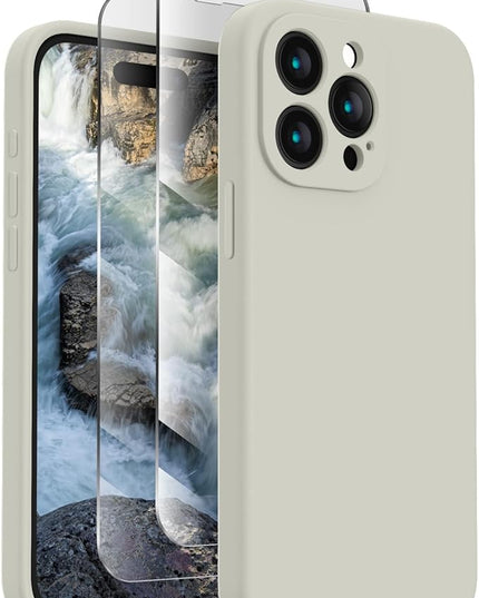 FireNova Designed for iPhone 15 Pro Case, Silicone Upgraded [Camera Protection] Phone Case with [2 Screen Protectors], Soft Anti-Scratch Microfiber Lining Inside, 6.1 inch, Stone