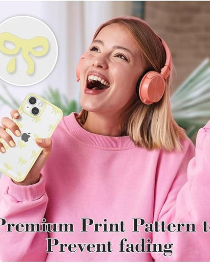 Designed for iPhone Case,Clear Cute Ribbon Bowknot Pattern Aesthetic Transparent Phone Case Raised Camera Protection Stylish Slim Soft Phone Case (Yellow,iPhone 16 Pro)