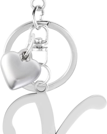 A-Z Heart Initial Letter Keychain, Stainless Steel Alphabet Charm for Handbags, Gift for Women and Girls