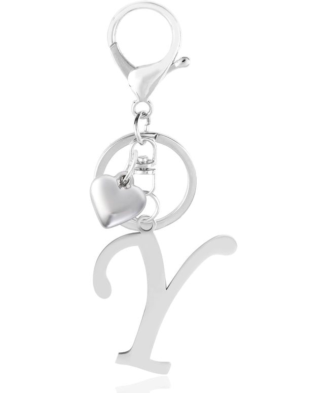 A-Z Heart Initial Letter Keychain, Stainless Steel Alphabet Charm for Handbags, Gift for Women and Girls