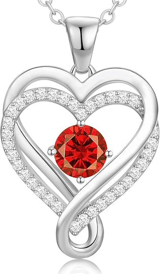 Infinity Love Heart Birthstone Necklace for Women Wife, S925 Sterling Silver Anniversary for Women Wife Birthday Gift for Her Girlfriend Mom Daughters, I Love You Women's Jewelry 18k Rose Gold Filled