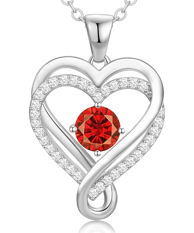 Infinity Love Heart Birthstone Necklace for Women Wife, S925 Sterling Silver Anniversary for Women Wife Birthday Gift for Her Girlfriend Mom Daughters, I Love You Women's Jewelry 18k Rose Gold Filled
