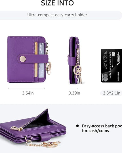 POIUGOYA Slim Wallet for Women,RFID Blocking Bifold Credit Card Holder with Zipper Coin Pocket,ID Window,Keychain