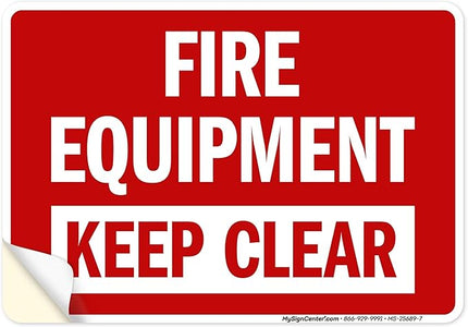 Fire Equipment Keep Clear Sign, 10x7 Inches, 4 Mil Vinyl Decal Stickers Weather Resistant, Made in USA by My Sign Center