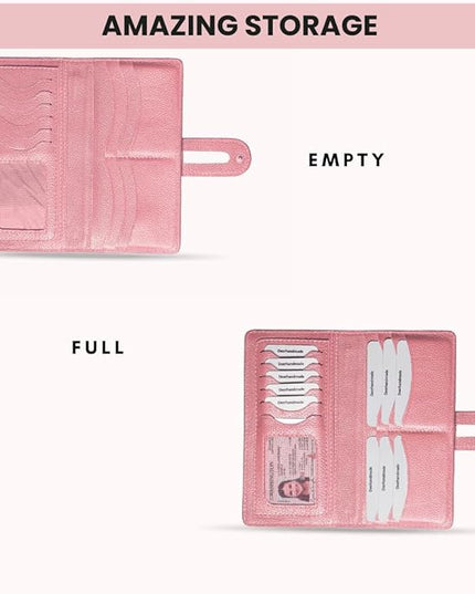 DEERHANDMADE womens wallet (Holds 15-18 Cards, 4 Flat Pockets, 1 ID Windows) Genuine Leather clutch purses for women | Slim long wallets for women | rfid blocking wallet (pink wallets)