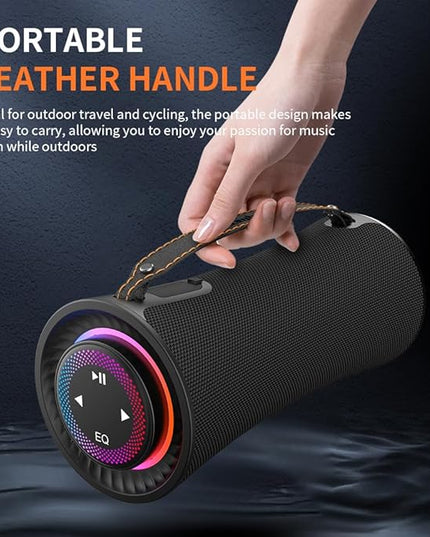 Portable Bluetooth Speaker, 80W Peak Wireless Speakers with Deep Bass, 360 Degree Surround Stereo Sound, 24H Play Time, Comfortable Handle, Colorful Lights ,Dual Pairing, for Home, Party, Outdoor