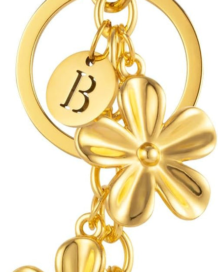 XGALBLA Gold/Silver Initial Keychain Flower Charms for Key Cute Letter Keyring for Purse Handbag Backpack